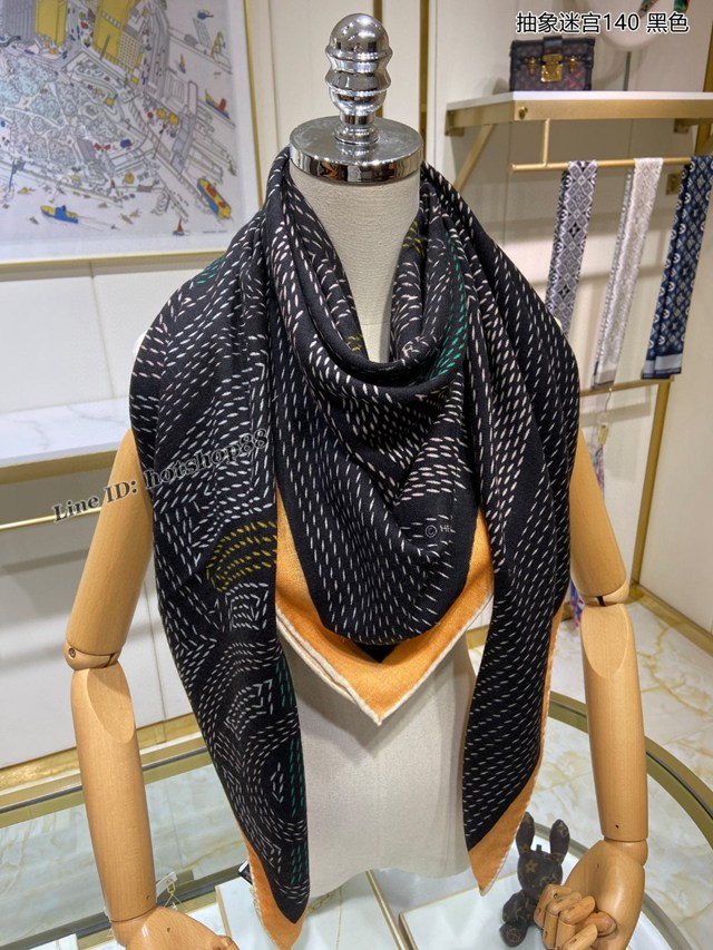 Hermes專櫃爆款女士圍巾披肩 愛馬仕抽象迷宮羊絨方巾 mmyj2335